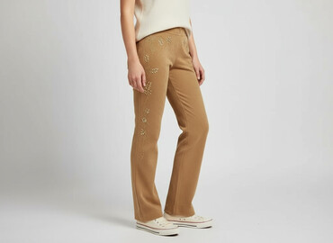 spodnie nabijane ćwiekami: Material trousers for women, size S
