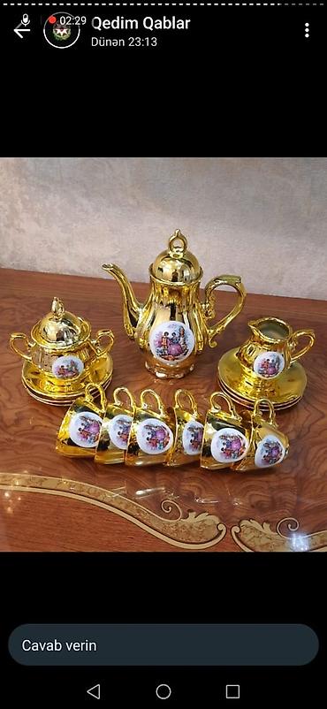 dekor qablar: Çay dəsti, rəng - Qızılı, Farfor — 1