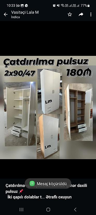 Шкафы на заказ: *Çatdırılma+quraşdırılma xidməti şəhər daxili pulsuz* 📌 *İki qapılı — 1