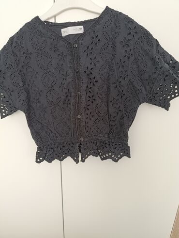 pantalone sa grejacima: Zara, Pamuk, Vez, bоја - Crna