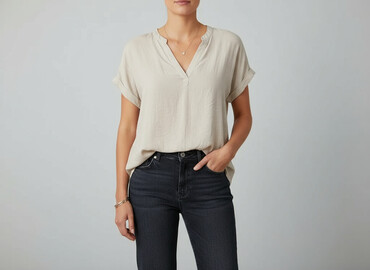 beżowa bluzki z krótkim rękawem: Everme, Women's blouse, size S
