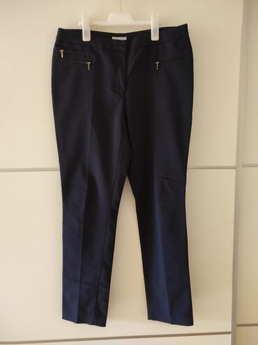 slim fit pantalone: H&M pantalone. Teget, na ivicu. Veličina 44. Poluobim struka