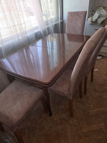 ev üçün stol: Qonaq otağı üçün, İşlənmiş, Dördbucaq masa, 6 stul