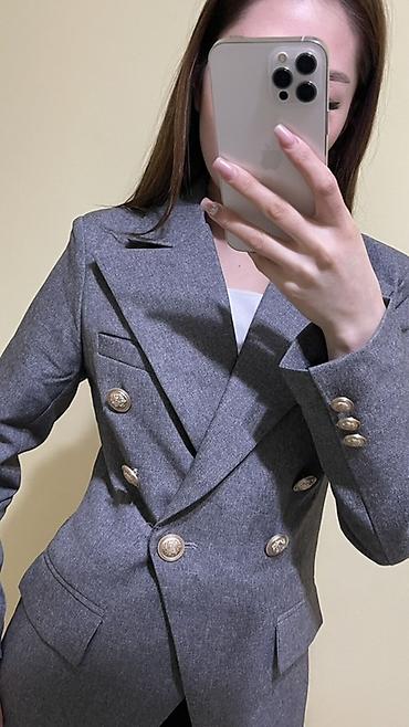 Пиджаки, жакеты: Женский двубортный пиджак в классическом стиле - Цвет: серый меланж - — 11