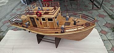 model masin: Taxta balıqçı/gəmisi maketi – əl işi - Material: təbii ağac panellər — 4