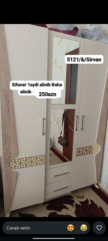 шкафы для спальни: Üç qapılı geyim dolabı - Material: ağ və ağac teksturalı laminat — 1
