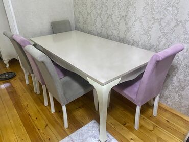 Masalar və oturacaqlar: Masa desti yenidir işlənməyib 450₼ satılır 6oturacağı var ölçüsü