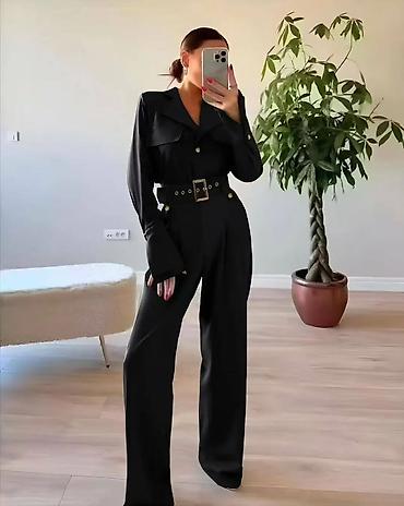 Kombinezoni: Ženski elegantni kombinezon sa pojasom - Kroj: dugi rukavi, široke — 7