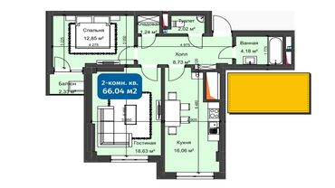 Продажа квартир: 2 комнаты, 66 м², Элитка, 11 этаж, ПСО (под самоотделку)