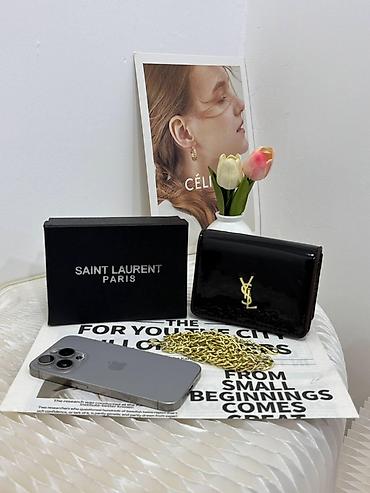 ucuz sac: Saint Laurent zəncirli mini çantalar – YSL loqolu, patent (parlaq) — 2
