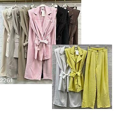 Kompleti: 🔥Ženski dvodelni komplet – prugasti sako bez rukava i široke pantalone — 1