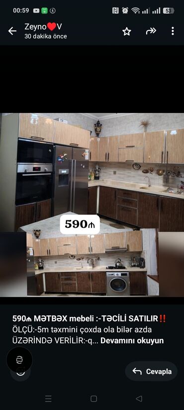 Ev üçün dekor: *590₼ MƏTBƏX mebeli :-TƏCİLİ SATILIR*‼️ ÖLÇÜ:-5m təxmini çoxda ola