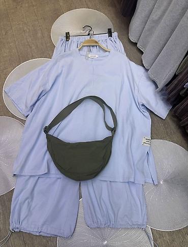 Айымдардын кийими: Комплект одежды в стиле casual: - Свободная футболка прямого кроя с — 1