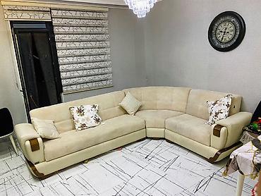 kuxna ucun kunc divan: Künc divan dəsti – krem rəngli, yumşaq teksturalı parça ilə - — 1