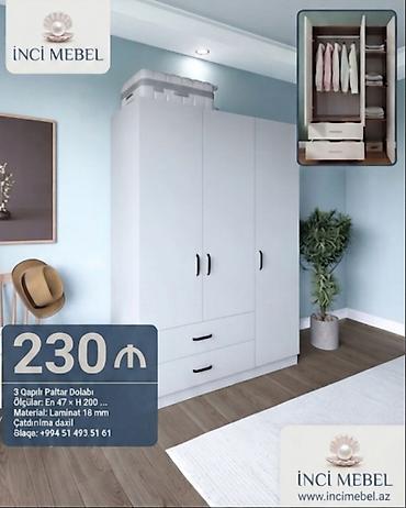 Dolablar: Yeni, 3 qapılı, Siyirməli, Ağ, Açılan, Düz dolab — 1