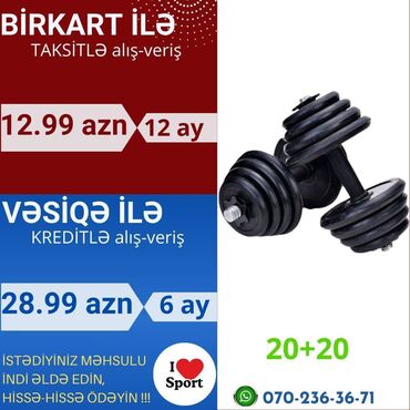 гантел: Rezin qantel dəsti 20+20 kq 🪪 şəxsi̇yyət vəsi̇qəsi̇ i̇lə kredi̇t ( 3