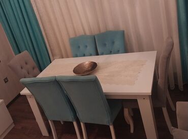 Masa və oturacaq dəstləri: Qonaq otağı üçün, Açılmayan, Dördbucaq masa, 6 stul