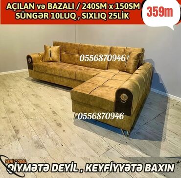 Masa və oturacaq dəstləri: Künc divan, Yeni, Açılan, Bazalı, Parça, Şəhərdaxili pulsuz çatdırılma