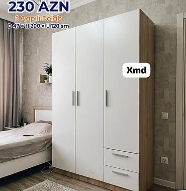 iskaf: 3 qapılı geyim dolabı Qiymət: 230 AZN Ölçülər: D 47 × H 200 × U 120 — 2