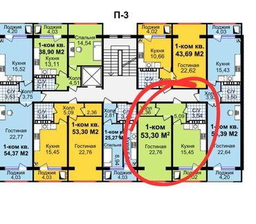 Продажа квартир: 1 комната, 53 м², 108 серия, 2 этаж, ПСО (под самоотделку)
