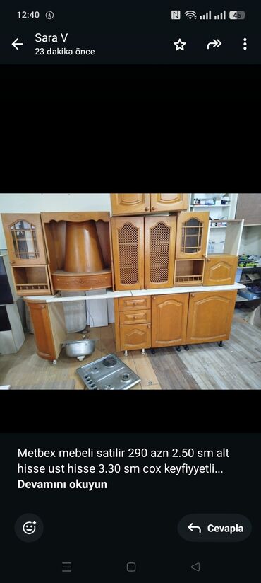 sumqayitda zavodlarda is: Metbex mebeli satilir 290 azn 2.50 sm alt hisse ust hisse 3.30 sm cox