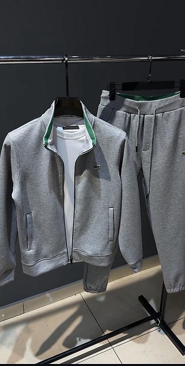 костюм лен: Мужской спортивный костюм, Все размеры, Lacoste, Новый, цвет - Серый, Самовывоз, Платная доставка — 1