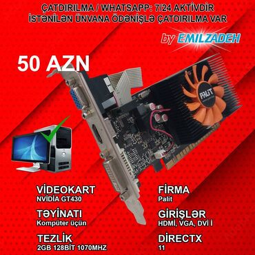 Monitorlar: Videokart Palit GeForce GT 430, < 4 GB, İşlənmiş