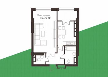 квартиры элитки в бишкеке: 1 комната, 52 м², Элитка, 8 этаж