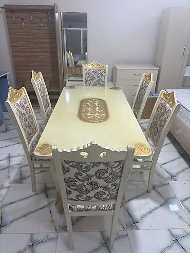 Qonaq otağı üçün, İşlənmiş, Dördbucaq masa, 6 stul