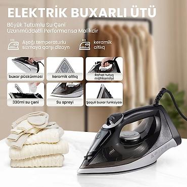 Elektrik buxarlı ütü - Böyük tutumlu 330 ml su çəni – tez-tez su
