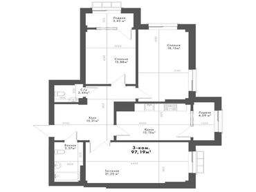 Продажа участков: 3 комнаты, 98 м², Элитка, 6 этаж, ПСО (под самоотделку)