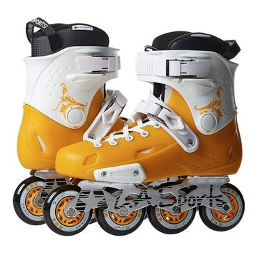 детские защитные шорты для роликов: Sarı-ağ rəngli inline konki (roller skates) – L.A. Sports dizaynı -
