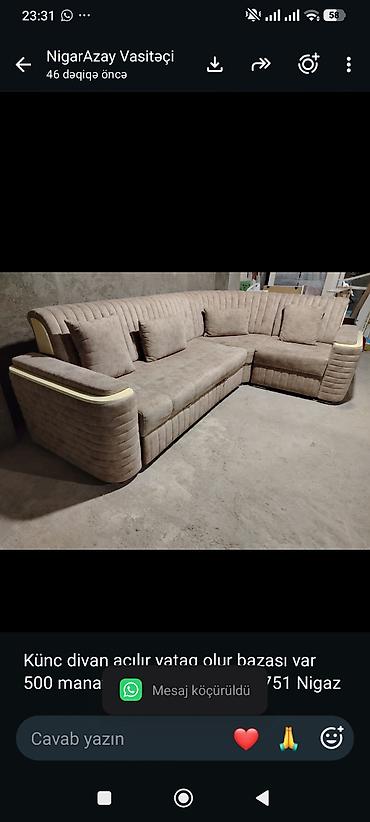 Künc divan açılır yataq olur bazası var 500 manat. Unvan Suraxani izl