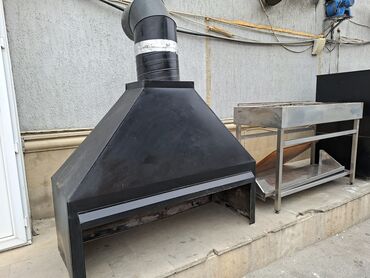 Restoran manqalları: Paslanmayan poladdan manqal/şiş kabab sobası və tüstü çəkən başlıq — 4