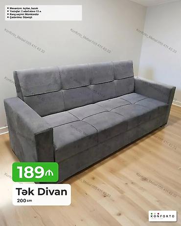 Tək divan – 200 sm - Mexanizm: açılan, bazalı (vəziyyətə görə yataq