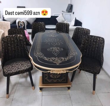 Masa və oturacaq dəstləri: Qonaq otağı üçün, Yeni, Açılmayan, Dördbucaq masa, 6 stul — 20