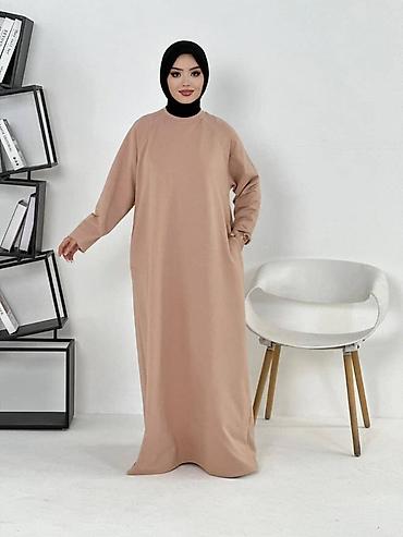 Повседневные платья: Платье-абайя в спокойном бежевом оттенке. - Свободный прямой крой с — 3