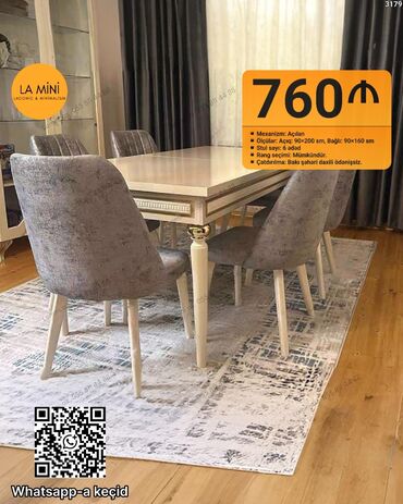 купить дачный стол и стулья: Qonaq otağı üçün, Açılan, Dördbucaq masa, 6 stul