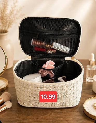 spf krem: Tweed materiallı universal kosmetik çanta - Rahat daşıma üçün üst — 2