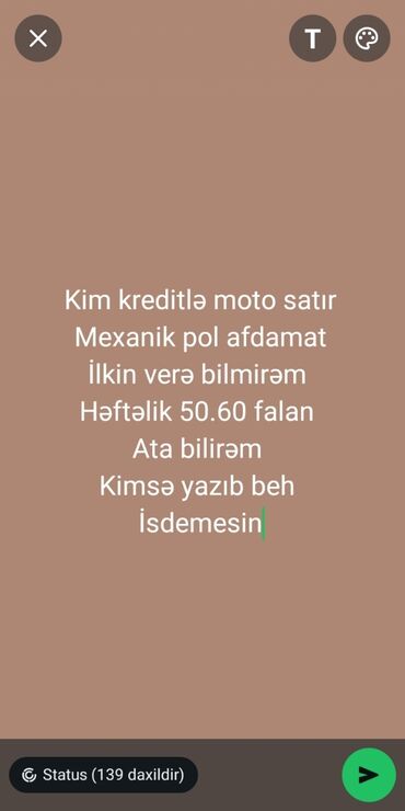 Водный транспорт: Axtarılır: Kreditlə motosiklet - Mexanik və ya avtomat ötürücülü ola