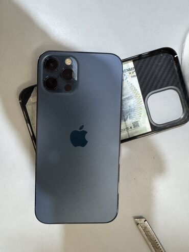 раскладные кнопочные телефоны: IPhone 12 Pro, Колдонулган, 512 ГБ, Pacific Blue, Заряддоочу түзүлүш, Каптама, Куту, 89 %
