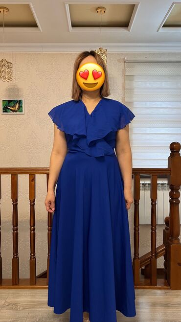 синее платье футляр: Вечернее платье, Длинная модель, Без рукавов, XL (EU 42)