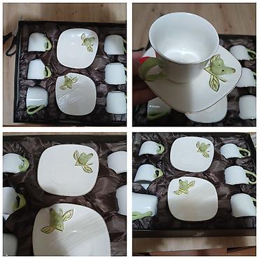 kanta za drva: Porcelanski set šoljica za espresso/kafu sa tanjirićima – 6 delova - — 1