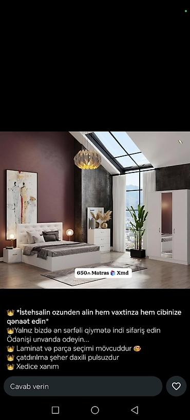 loft masa: Yataq otağı mebel dəsti – müasir dizayn Tərkibi: - Çarpayı (başlıqla) — 3