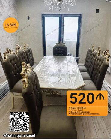 раскладные стулья: Qonaq otağı üçün, Dördbucaq masa, 6 stul