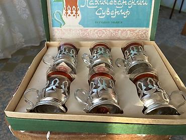 podstakan: Çay dəsti, rəng - Gümüşü, Şüşə, 6 nəfərlik, SSRİ — 1