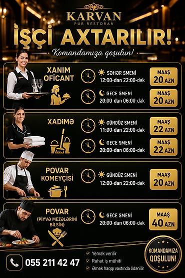 ofisiant: Ofisiant tələb olunur, Restoran, İstənilən yaş, Təcrübəsiz — 2