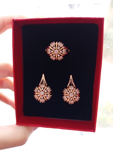 Bijuteriya dəstləri: Üzük və sırğalar - Rəng: qızılı qirmizi rus qizili rengi rose gold - — 19