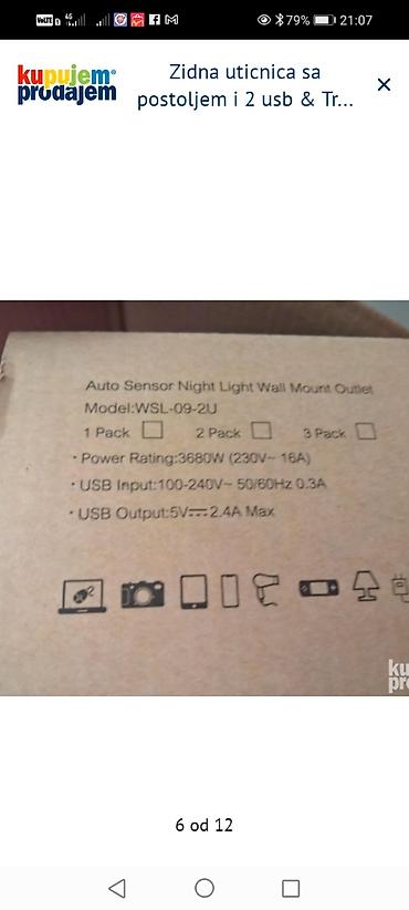 metalac borca: Zidna utičnica sa postoljem, 2 USB porta i senzorom svetla – AUOPRO - — 5