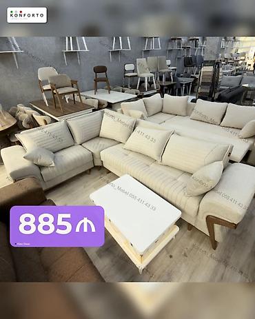 Künc divan dəsti - Model: geniş L-form künc divan - Rəng: açıq bej
